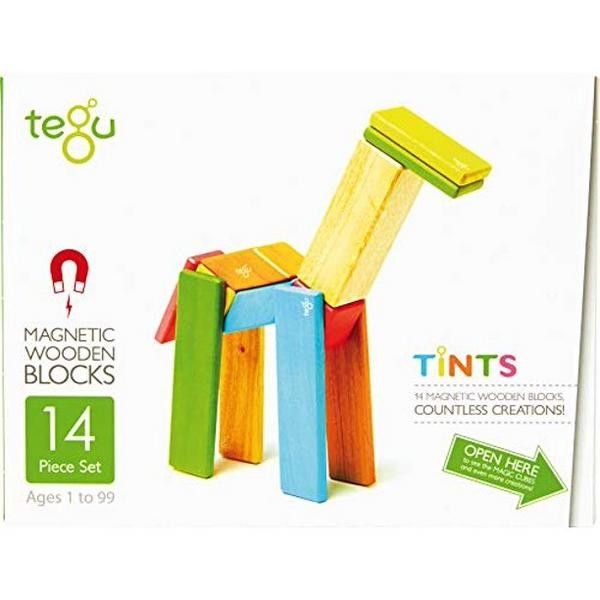 Mainan Konstruksi Anak - Tegu: Magnetic Wooden Blocks - 14 Piece Set Tints - 1