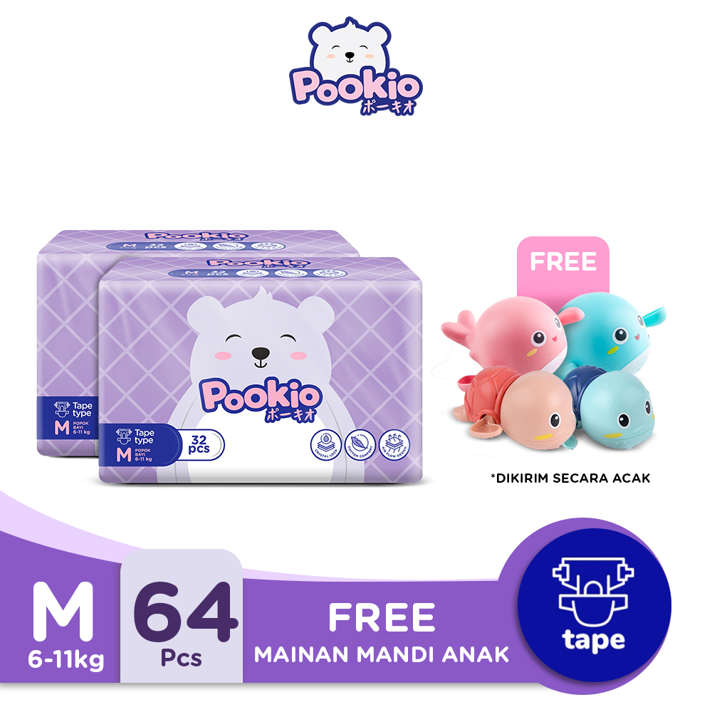 POOKIO Tape Popok Bayi Diaper Anak Perekat M32 Twin Pack Gratis Mainan - 1