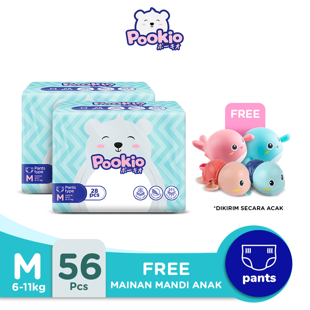 POOKIO Pants Popok Bayi Anak Diaper Celana M28 Twin Pack Gratis Mainan - 1