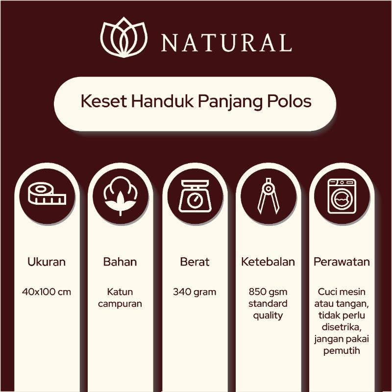 Keset Handuk Natural by Chalmer 40x100 cm Keset Panjang Polos Dapur Kamar Mandi - Maroon - 2