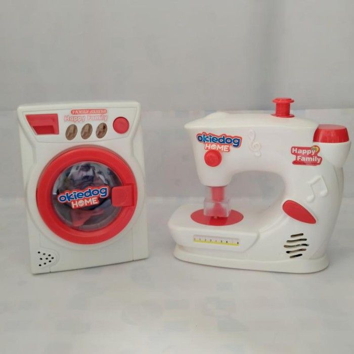 Mainan Playsets - Okiedog Home Electric Combo Of Sewing Machine And Washing Machine Cj-0915 - 1