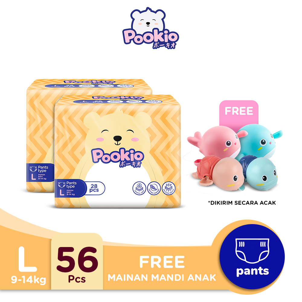POOKIO Pants Popok Bayi Anak Diaper Celana L28 Twin Pack Gratis Mainan - 1
