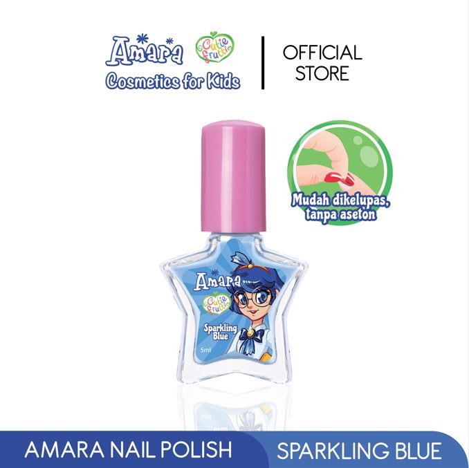 Amara Nail Polish Sparkling Blue /Kutek anak aman berBPPOM/Nail polish Peeloff/kutek mudah dilepas - 1