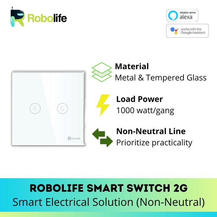 Robolife Smart Switch/ Saklar Pintar 2G tanpa Kabel Netral - 3
