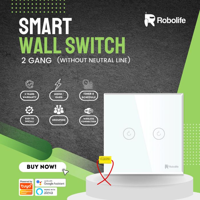 Robolife Smart Switch/ Saklar Pintar 2G tanpa Kabel Netral - 1