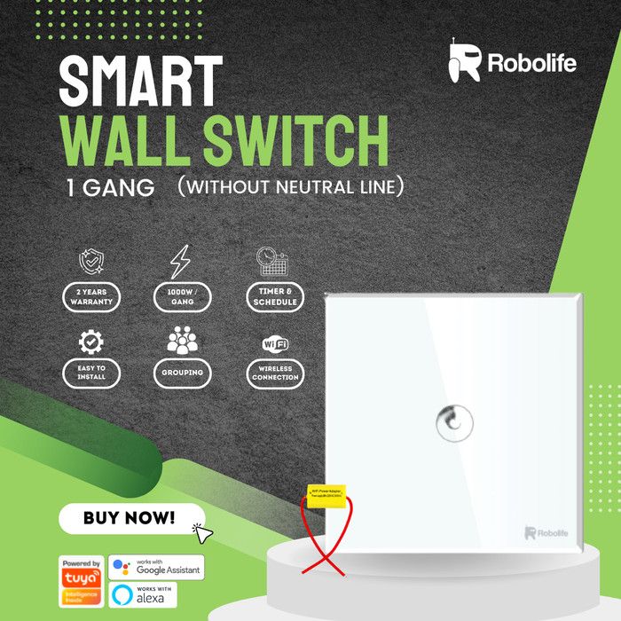 Robolife Smart Switch/ Saklar Pintar 1G tanpa Kabel Netral - 1