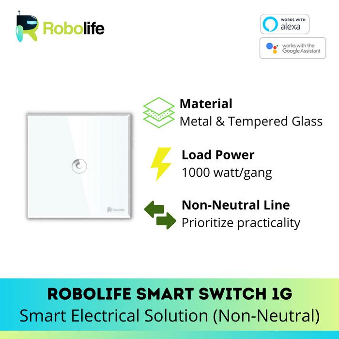 Robolife Smart Switch/ Saklar Pintar 1G tanpa Kabel Netral - 3