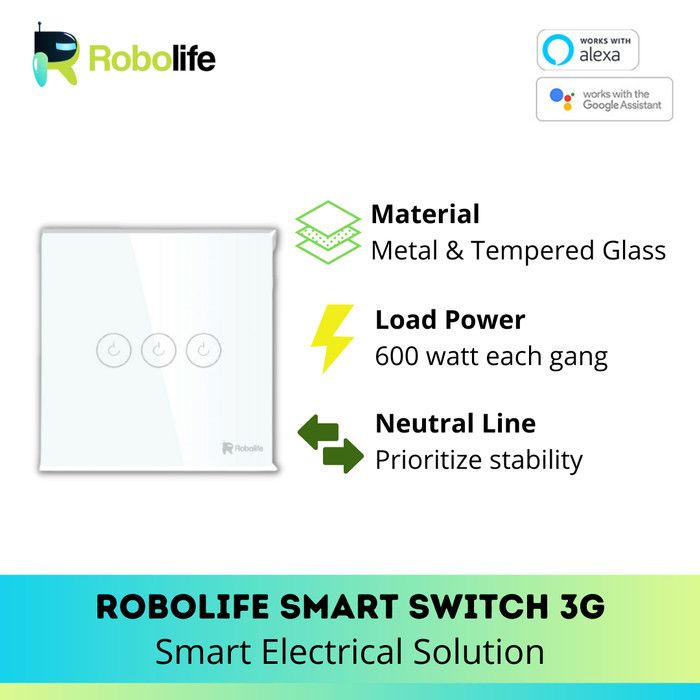 Robolife Smart Switch/ Saklar Pintar 3G dengan Kabel Netral - 3