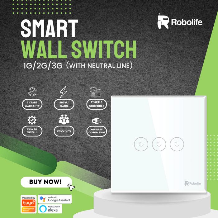 Robolife Smart Switch/ Saklar Pintar 3G dengan Kabel Netral - 1