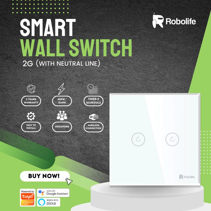 Robolife Smart Switch/ Saklar Pintar 2G dengan Kabel Netral - 1