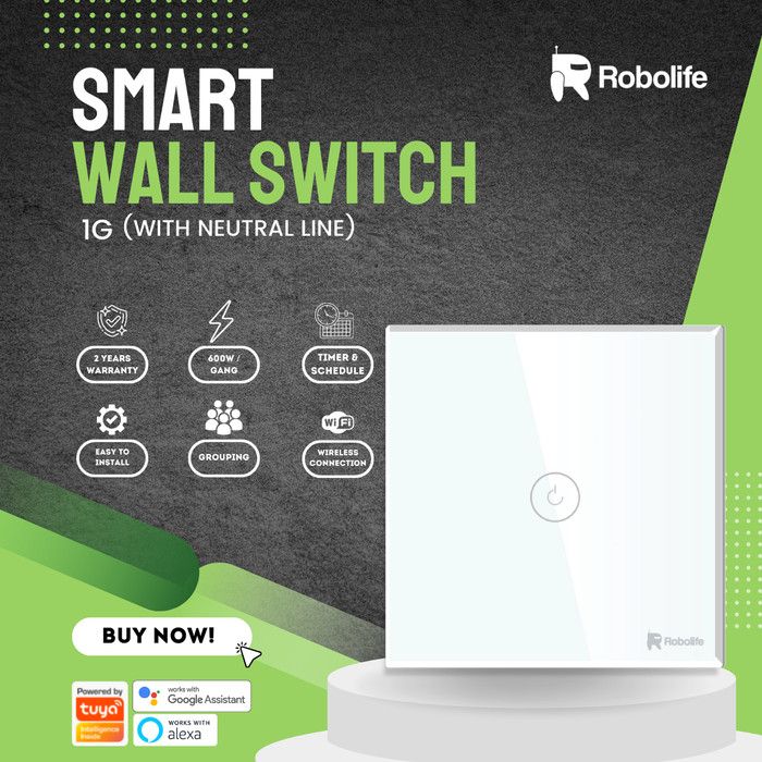 Robolife Smart Switch/ Saklar Pintar 1G dengan Kabel Netral - 1