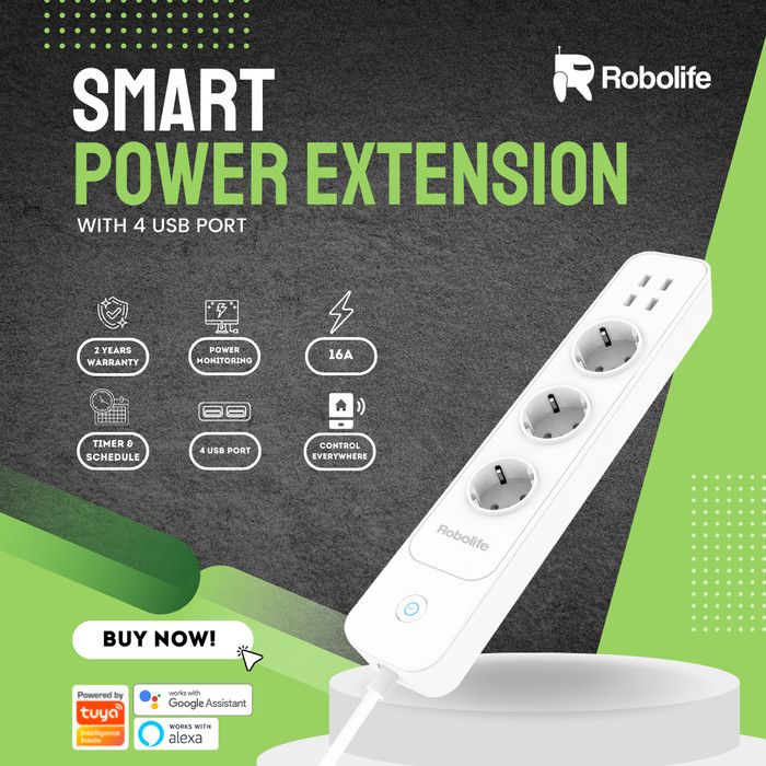 Robolife Smart Extension P3TYU4 + Monitor Listrik (3 Colokan) - 1