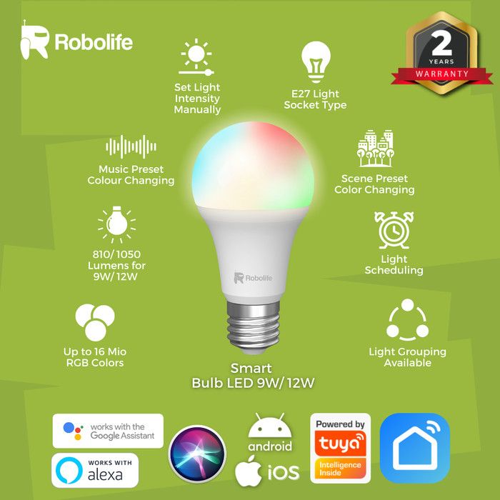 Robolife Smart LED Bulb 9W RGB+CCT+Dimming Lampu Pintar LED - 4
