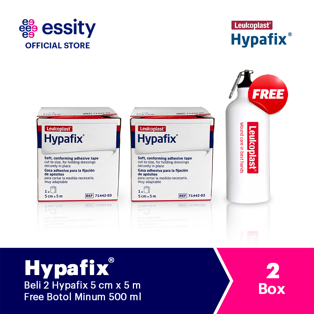 Hypafix Plester Putih (1 roll/box) - 5cmx5m TwinPack FREE Botol Minum - 1