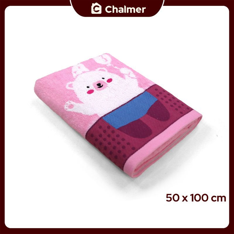 Handuk Bayi Chalmer 50 x 100 cm Motif 100% Katun - Baby Beruang Pink - 1