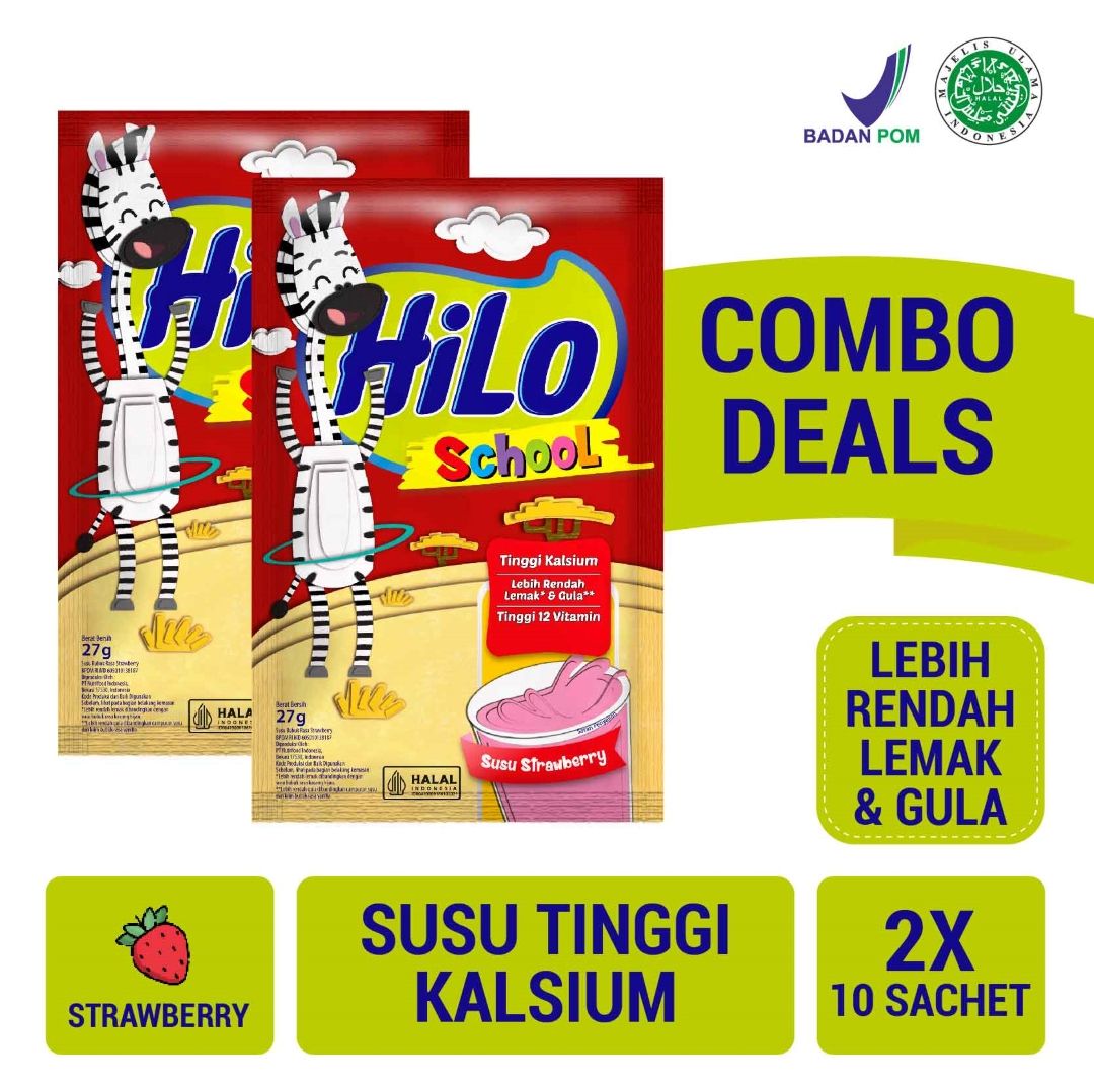 Buy 1 Get 1 Free - HiLo School Strawberry 10 Sachet - Susu Tinggi Kalsium Lebih Rendah Lemak & Gula - 1