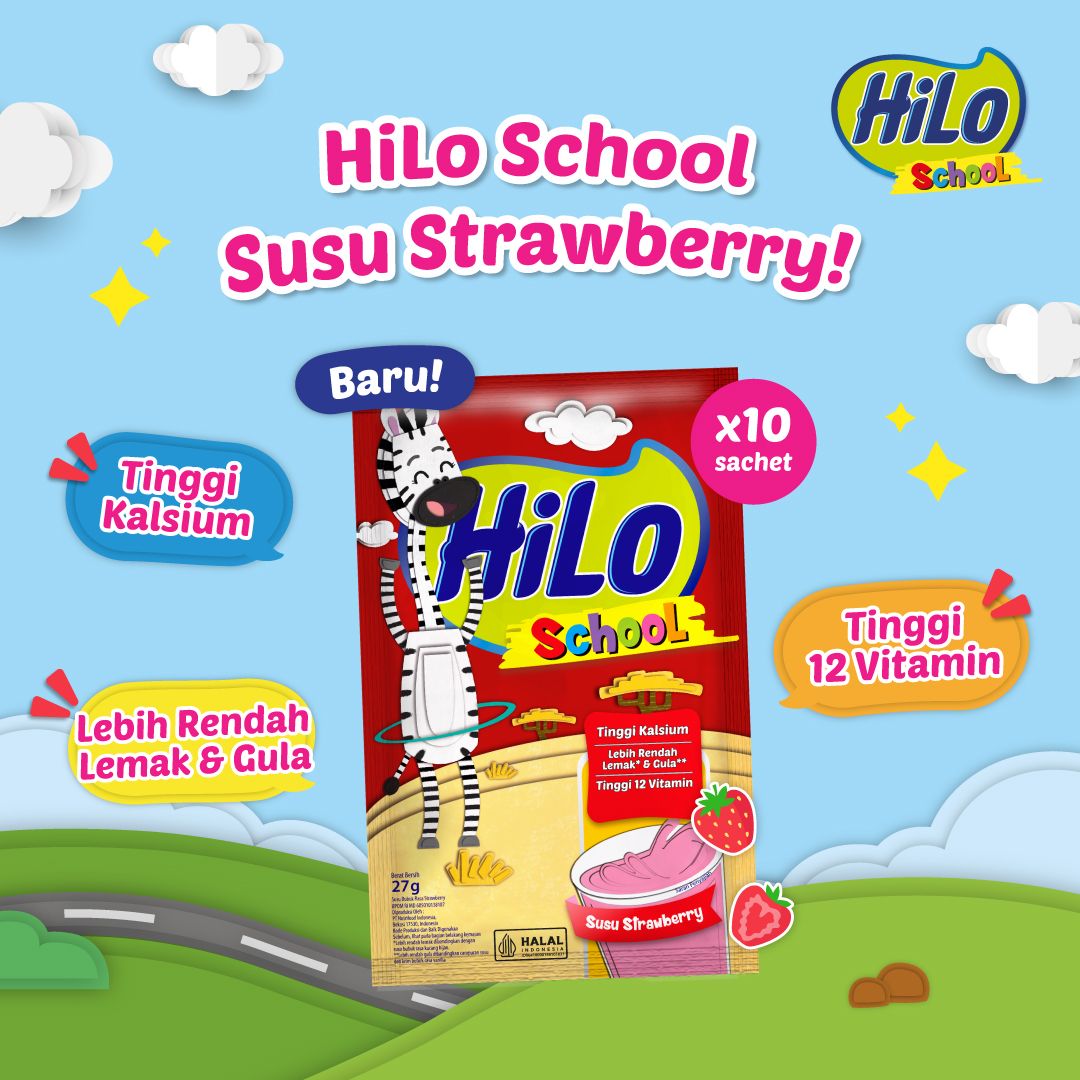 Twin Pack - HiLo School Strawberry 10 Sachet - Susu Tinggi Kalsium Lebih Rendah Lemak & Gula - 2