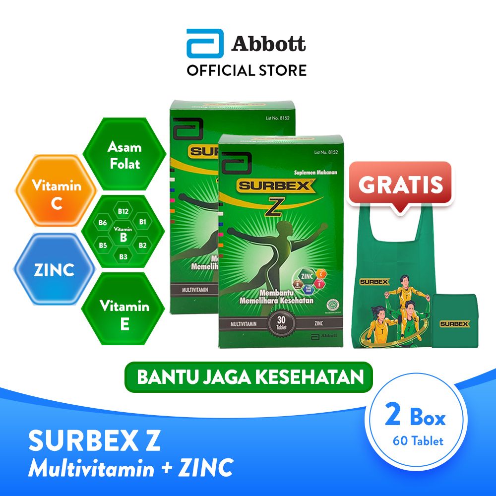 Abbott [Twin Pack] Surbex Z box 30 tab- Multivitamin FREE Foldable Bag - 1