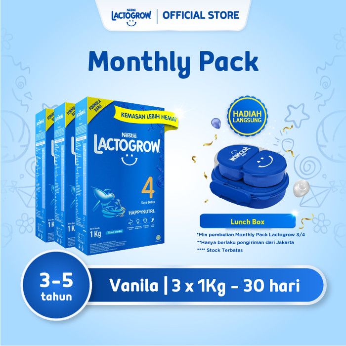 Nestlé LACTOGROW 4 Happynutri Vanilla Susu Box 1Kg x 3pcs + Hadiah - 1