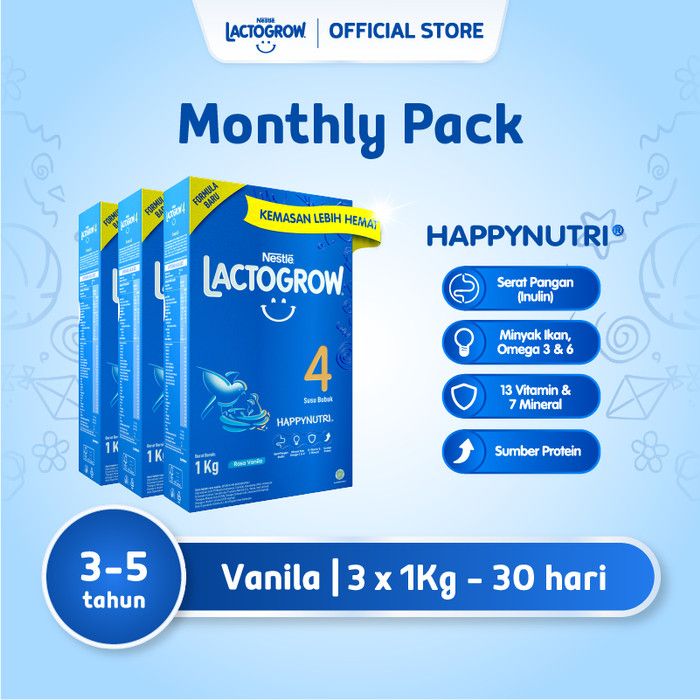 Nestlé LACTOGROW 4 Happynutri Vanilla Susu Box 1Kg x 3pcs - 1