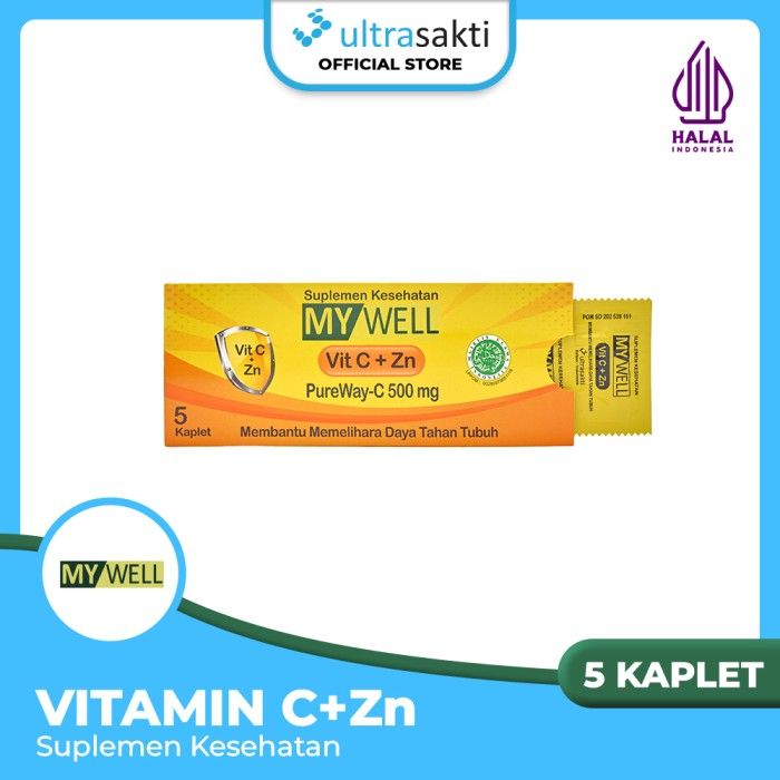 Mywell Vitamin C+Zn 1 Amplop @5 Kaplet - Suplemen Kesehatan - 1