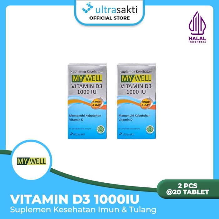 Mywell Vitamin D3 1000IU 2pcs @20Tablet-Suplemen Kesehatan Imun&Tulang - 1