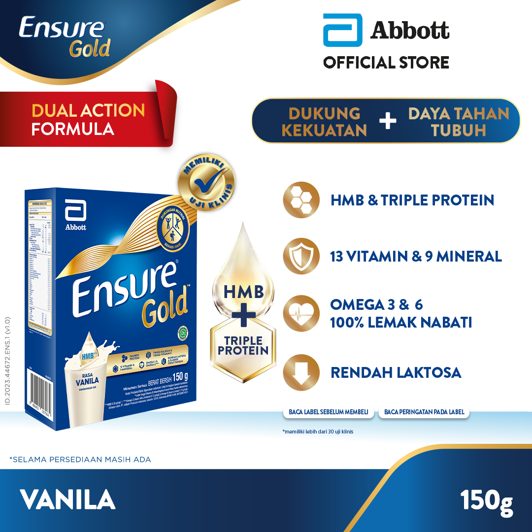 Ensure Gold HMB Vanila 150 g - Nutrisi Dewasa Rendah Laktosa - 1