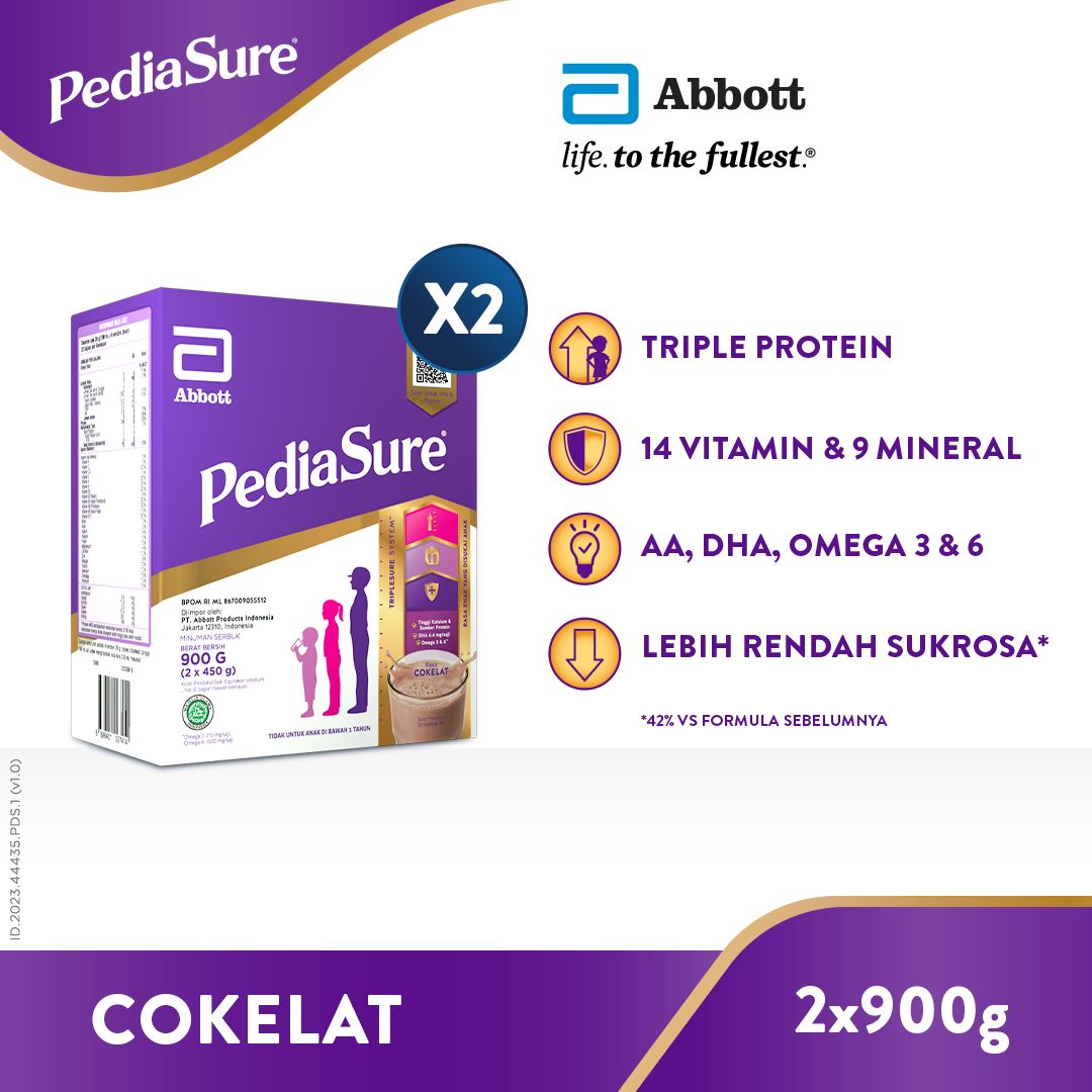 PediaSure Cokelat 900 g (1-10th) - Nutrisi Pertumbuhan - 2 pcs - 1
