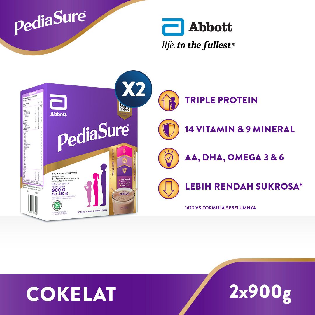 PediaSure Cokelat 900 g (1-10th) - Nutrisi Pertumbuhan - 2 pcs - 1