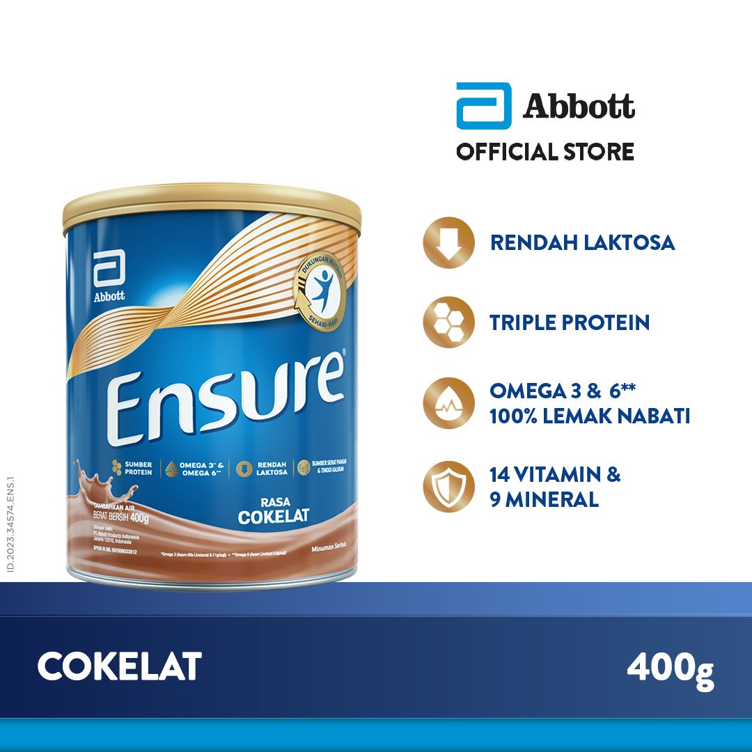 Ensure Cokelat 400 g - Susu Nutrisi Dewasa Rendah Laktosa - 1