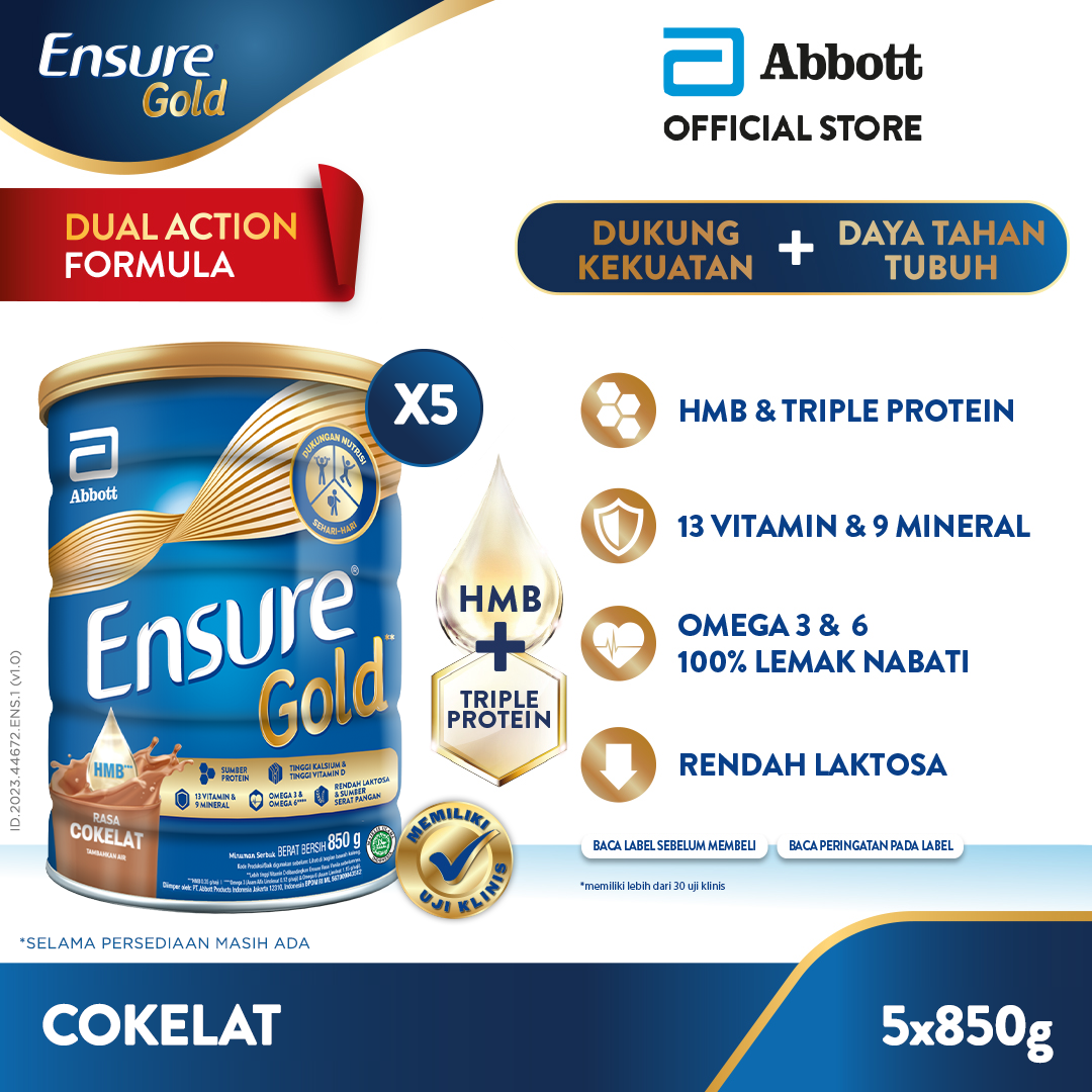 Ensure Gold HMB Cokelat 850 g - Nutrisi Dewasa Rendah Laktosa - 5 pcs - 1