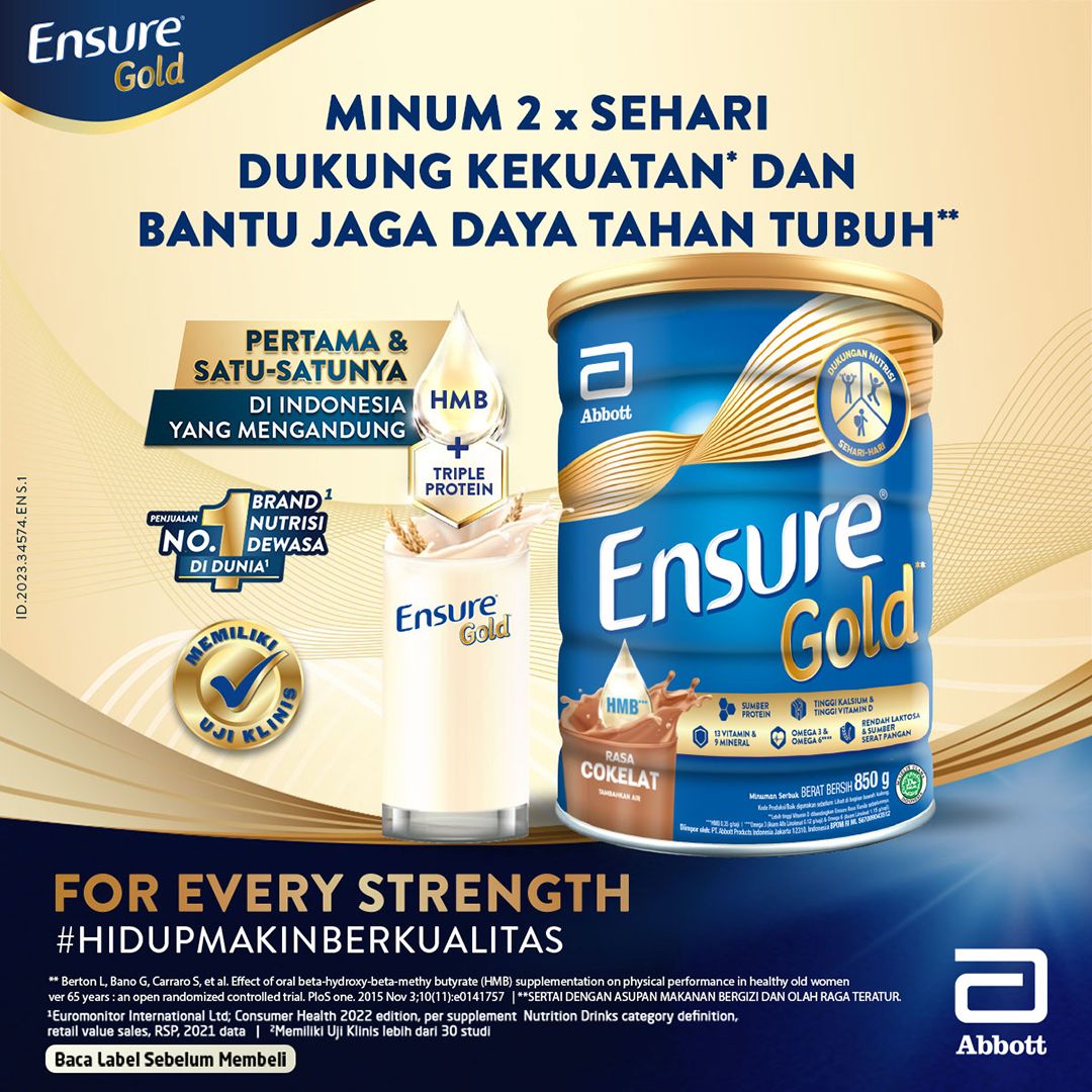 Ensure Gold HMB Cokelat 850 g - Susu Nutrisi Dewasa Rendah Laktosa - 5 pcs - 3
