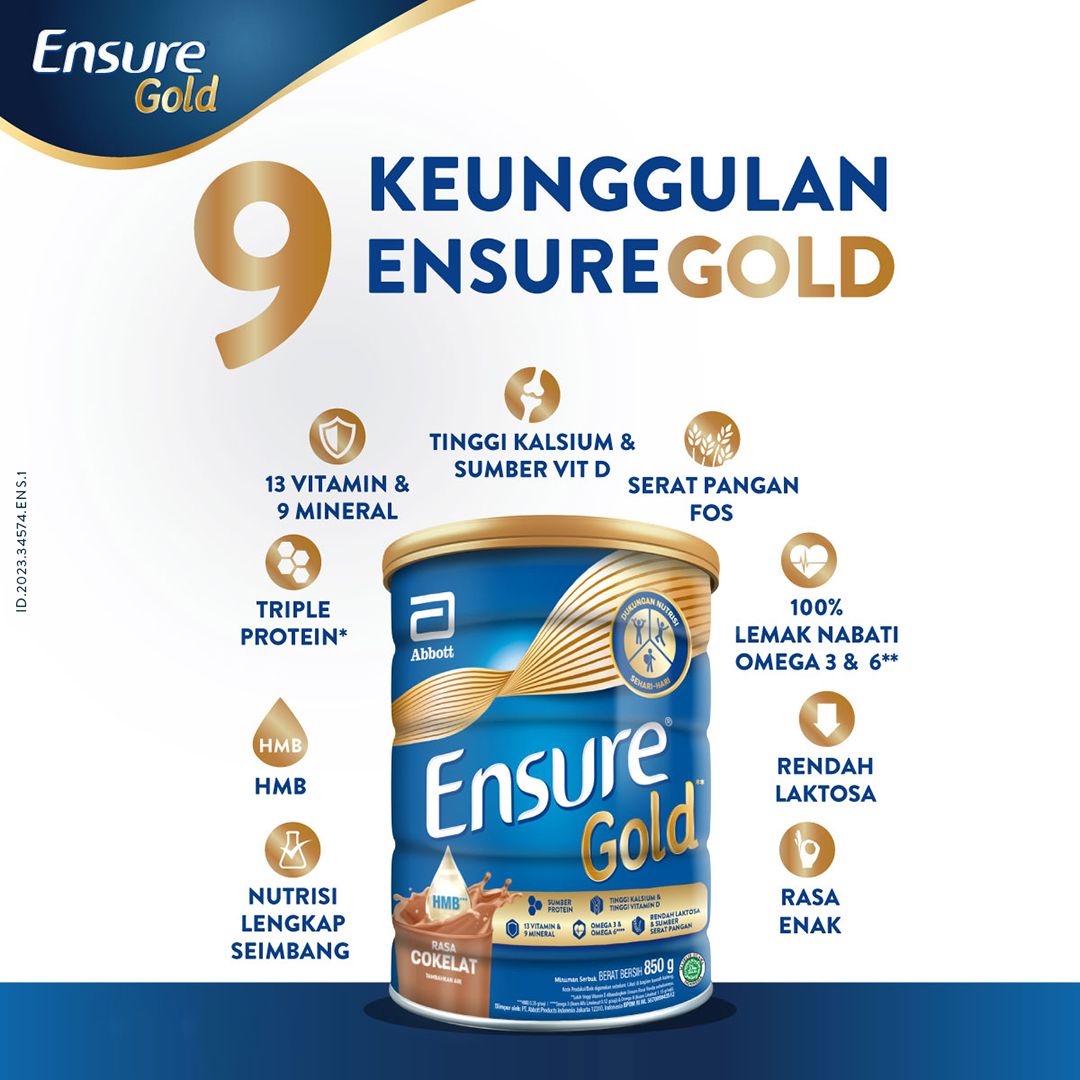 Ensure Gold HMB Cokelat 850 g - Susu Nutrisi Dewasa Rendah Laktosa - 5 pcs - 6