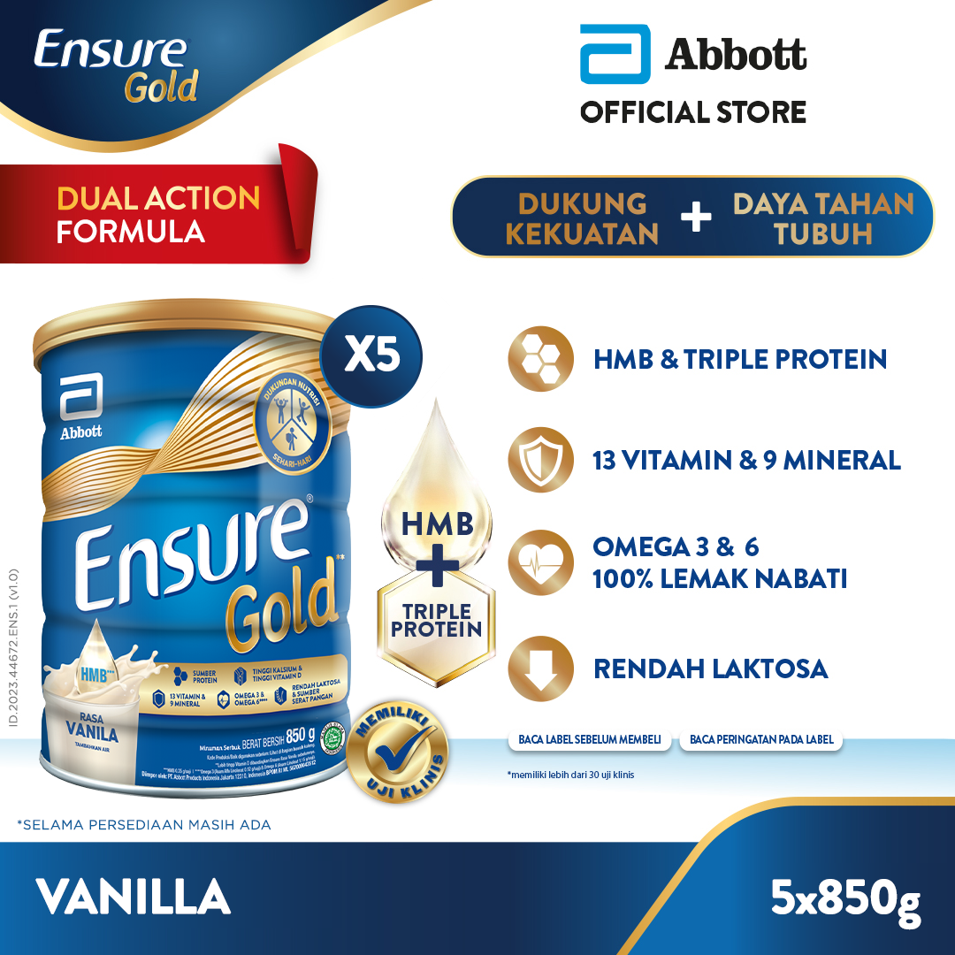 Ensure Gold HMB Vanila 850 g - Nutrisi Dewasa Rendah Laktosa - 5 pcs - 1
