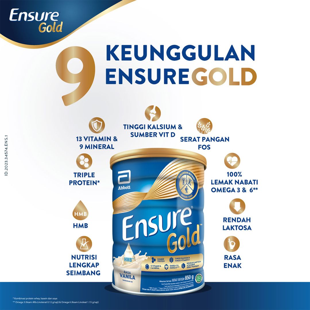 Ensure Gold HMB Vanila 850 g - Susu Nutrisi Dewasa Rendah Laktosa - 5 pcs - 6