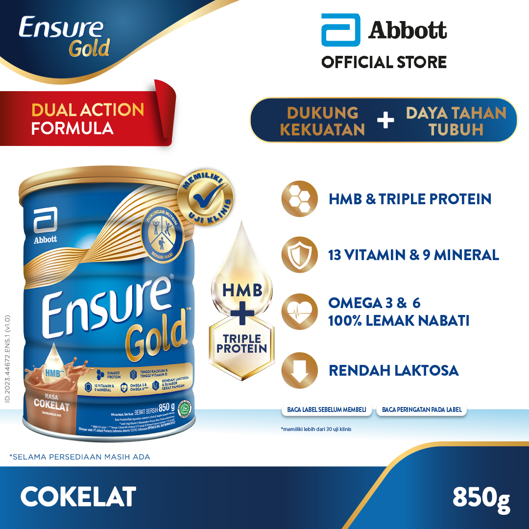 Ensure Gold HMB Cokelat 850 g - Nutrisi Dewasa Rendah Laktosa - 1