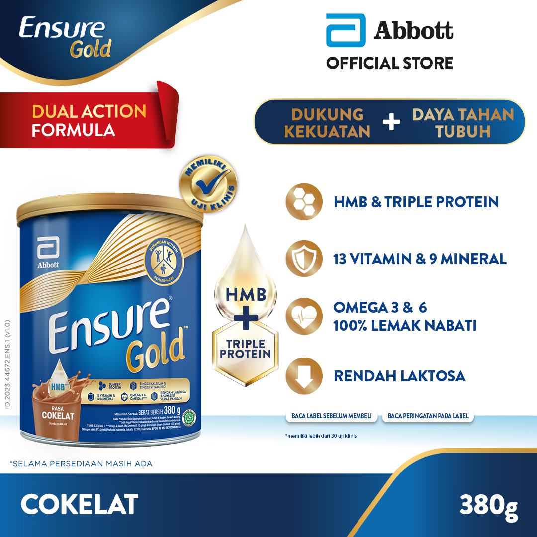 Ensure Gold HMB Cokelat 380 g - Nutrisi Dewasa Rendah Laktosa - 1