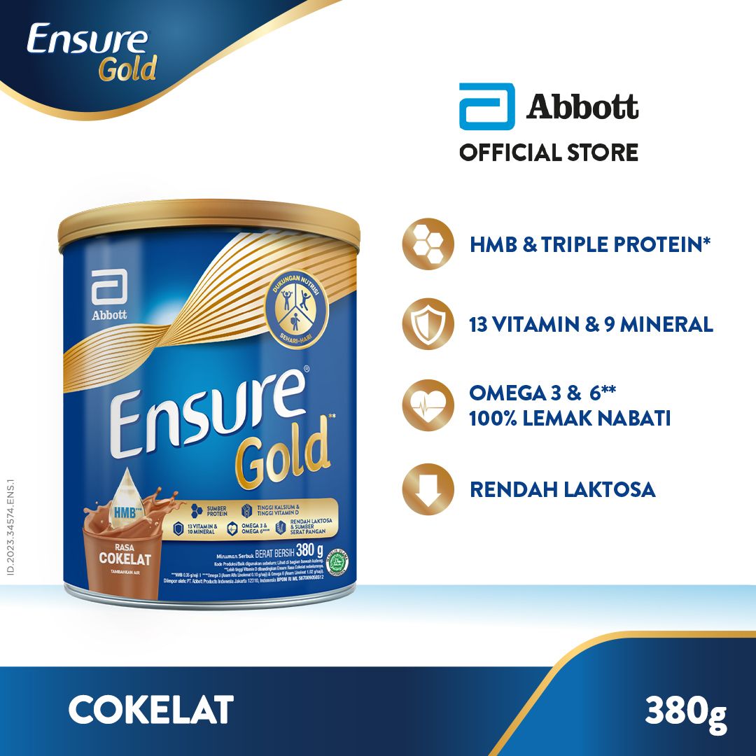 Ensure Gold HMB Cokelat 380 g - Susu Nutrisi Dewasa Rendah Laktosa - 1