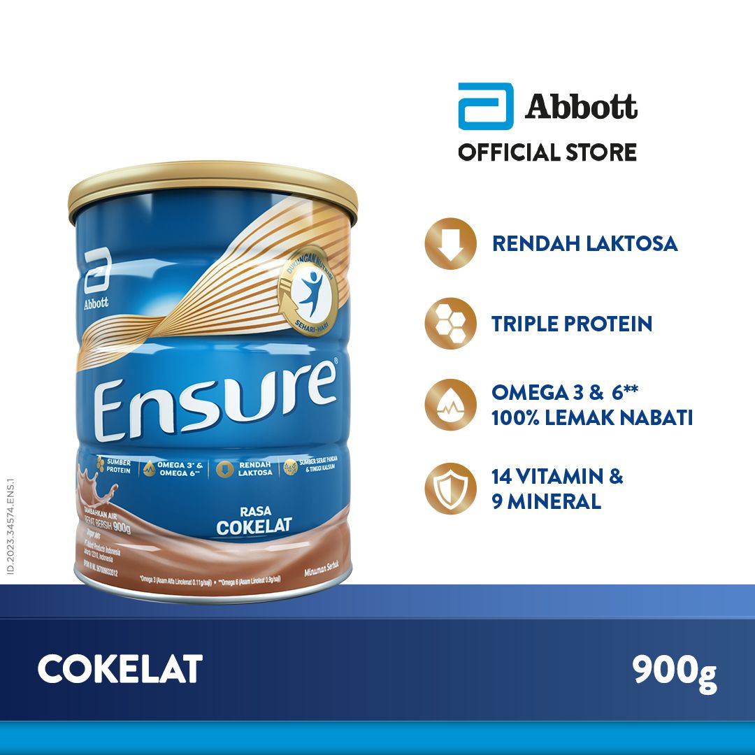 Ensure Cokelat 900 g - Susu Nutrisi Dewasa Rendah Laktosa - 1
