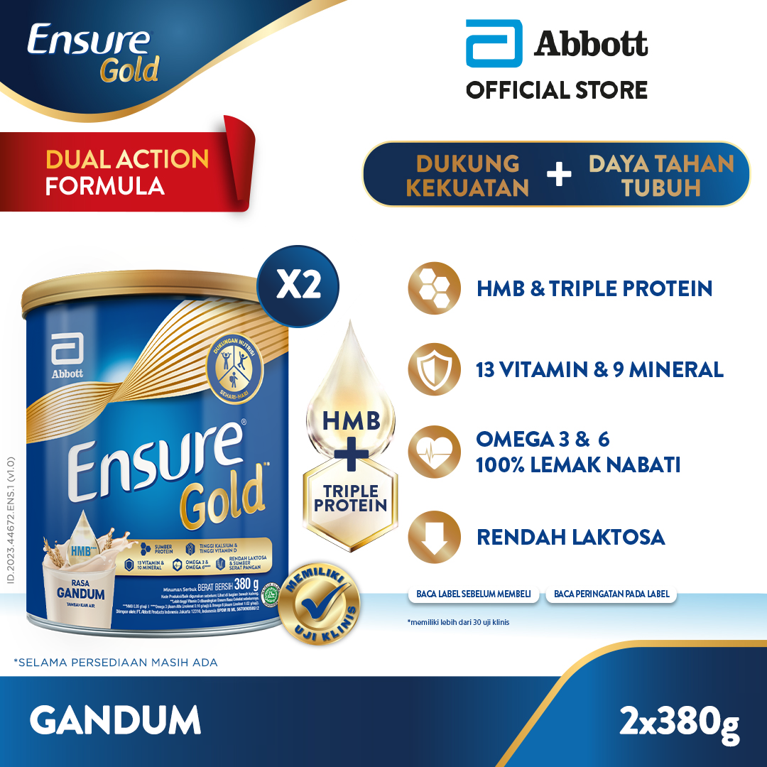 Ensure Gold HMB Gandum 380 g - Nutrisi Dewasa Rendah Laktosa - 2 pcs - 1