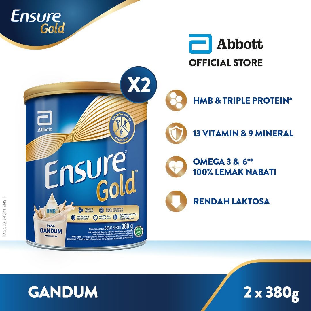 Ensure Gold HMB Gandum 380 g - Susu Nutrisi Dewasa Rendah Laktosa - 2 pcs - 1
