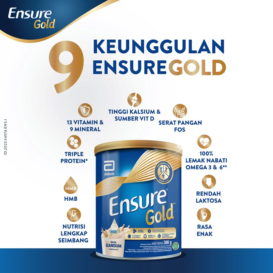 Ensure Gold HMB Gandum 380 g - Susu Nutrisi Dewasa Rendah Laktosa - 2 pcs - 6