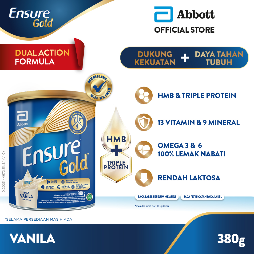Ensure Gold HMB Vanila 380 g - Nutrisi Dewasa Rendah Laktosa - 1