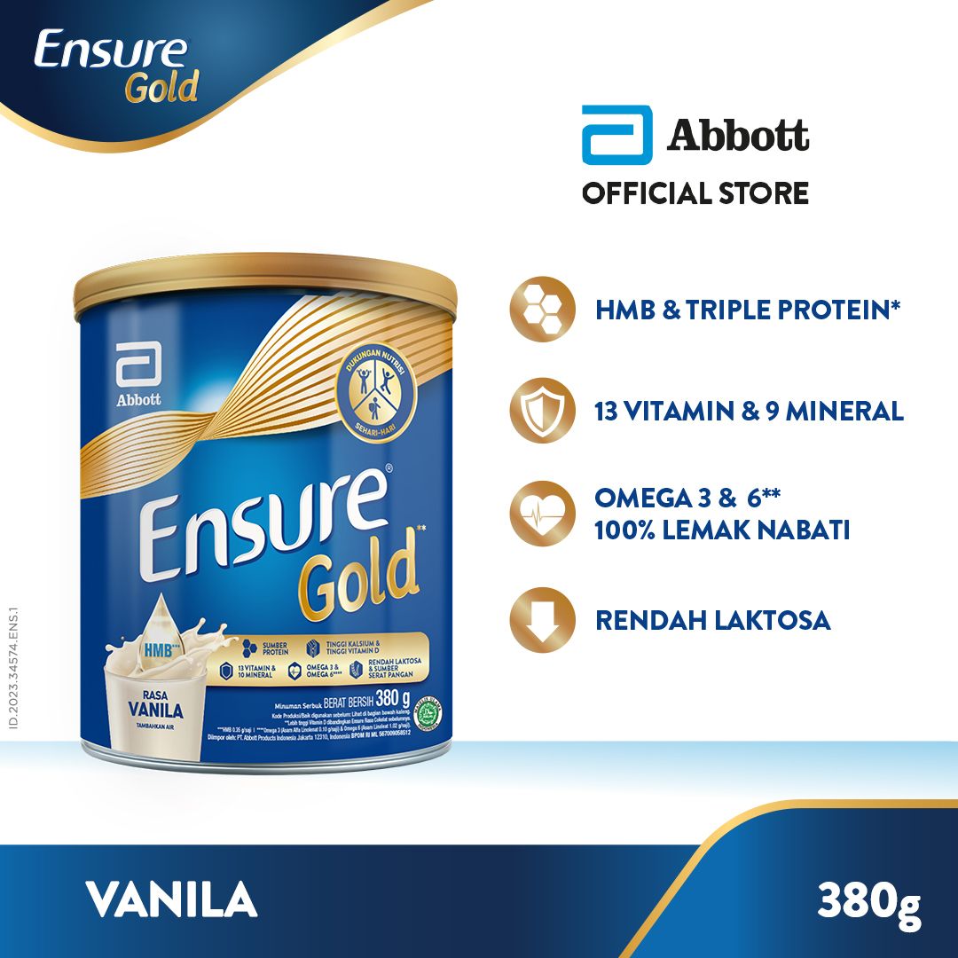 Ensure Gold HMB Vanila 380 g - Susu Nutrisi Dewasa Rendah Laktosa - 1