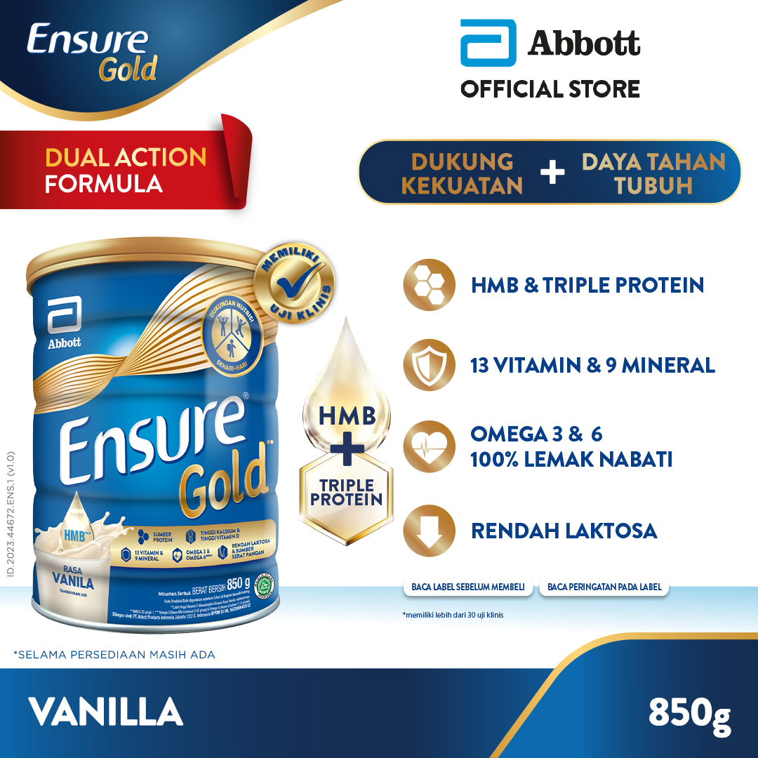 Ensure Gold HMB Vanila 850 g - Nutrisi Dewasa Rendah Laktosa - 1