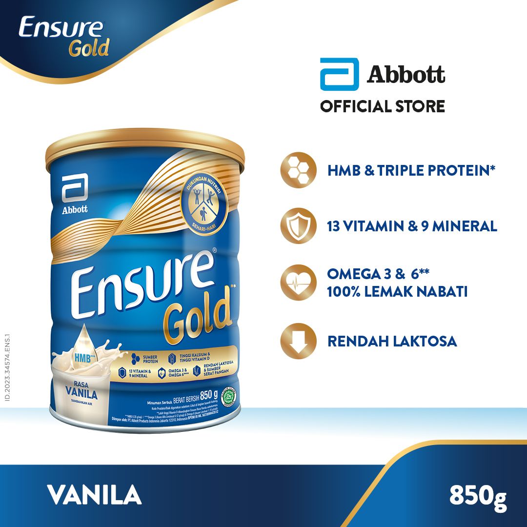 Ensure Gold HMB Vanila 850 g - Susu Nutrisi Dewasa Rendah Laktosa - 1