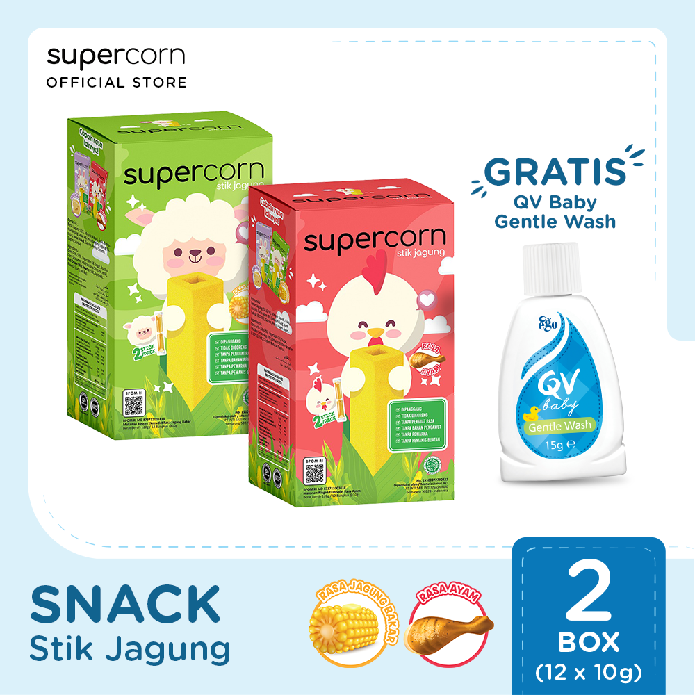 BUY 2 Supercorn Stick Rasa Ayam + Rasa Jagung Bakar FREE QV Baby Gentle Wash - 1