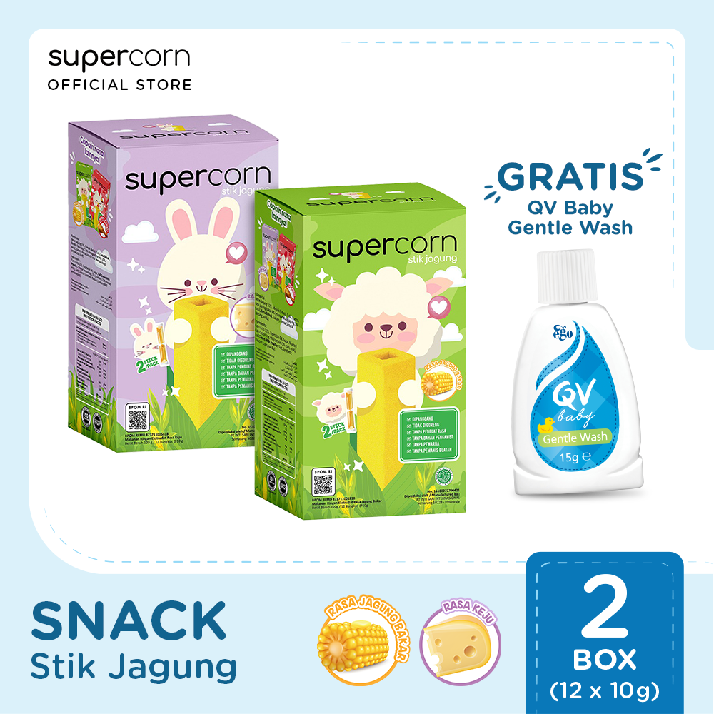 BUY 2 Supercorn Stick Rasa Keju + Rasa Jagung Bakar FREE QV Baby Gentle Wash - 1