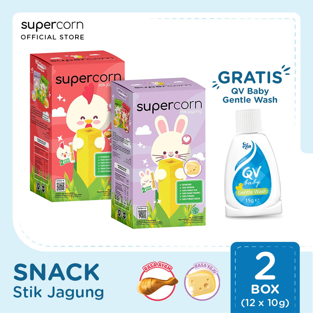 BUY 2 Supercorn Stick Rasa Keju + Rasa Ayam FREE QV Baby Gentle Wash - 1