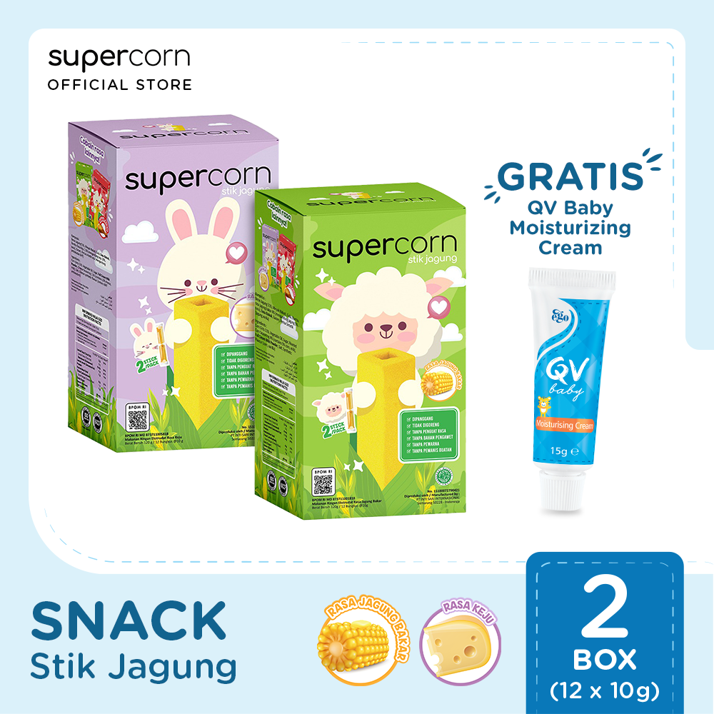 BUY 2 Supercorn Stick Rasa Keju + Rasa Jagung Bakar FREE QV Baby Moisturizing Cream - 1